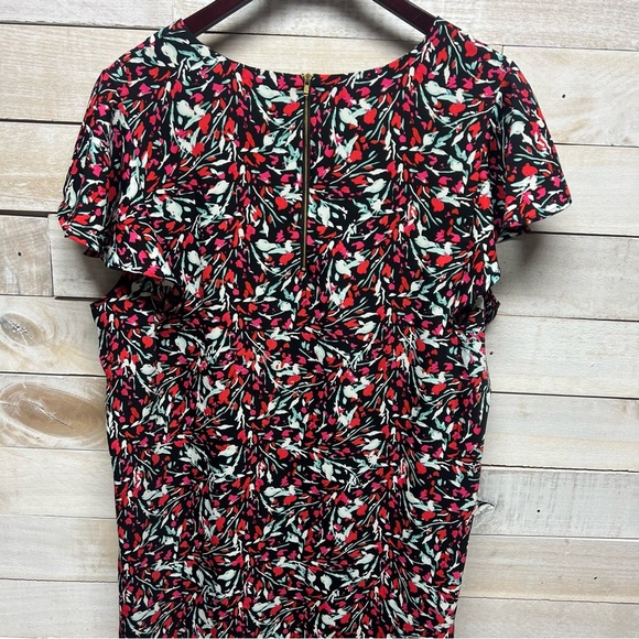 Tahari Dress Womens 1X Red Black Bird Print Flutter Sleeves Sheath‎ - Picture 4 of 10